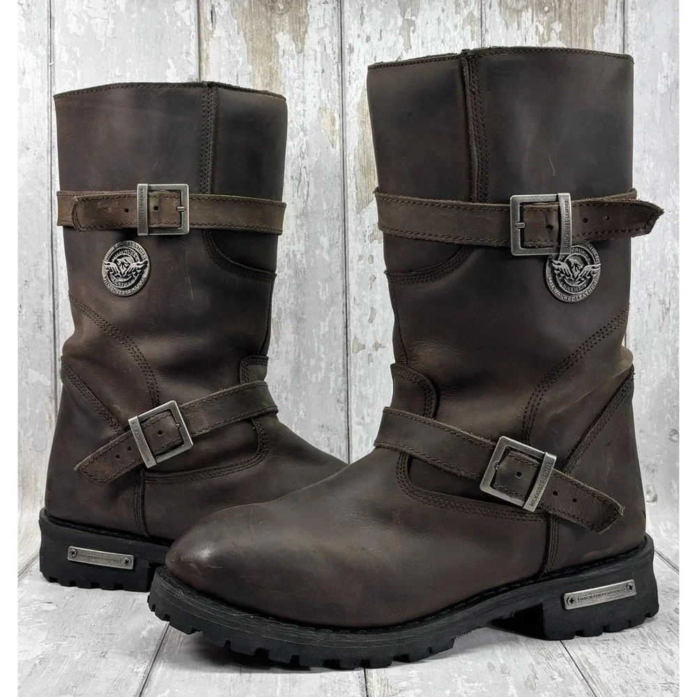 Milwaukee Leather MBM9063 Men's 10 Brown Motorcycle Engineer Harness Boots